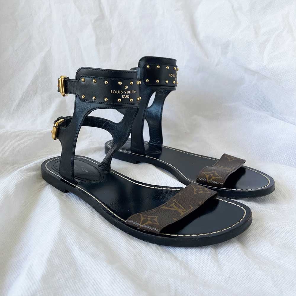 Louis Vuitton Black Monogram Passenger Flat Ankle Cuff Sandals, 38.5 - BOPF | Business of Preloved Fashion