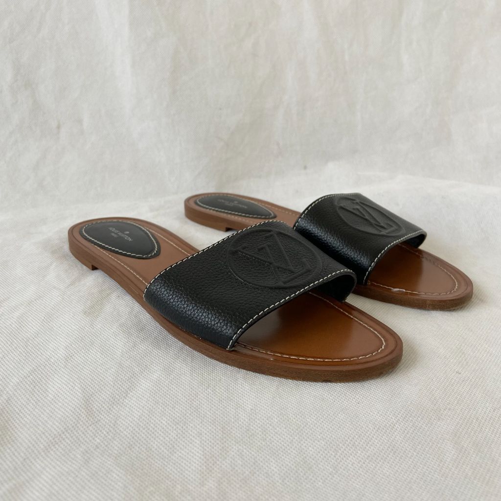 Louis Vuitton brown and black Lockit flat mules, 40 - BOPF | Business of Preloved Fashion