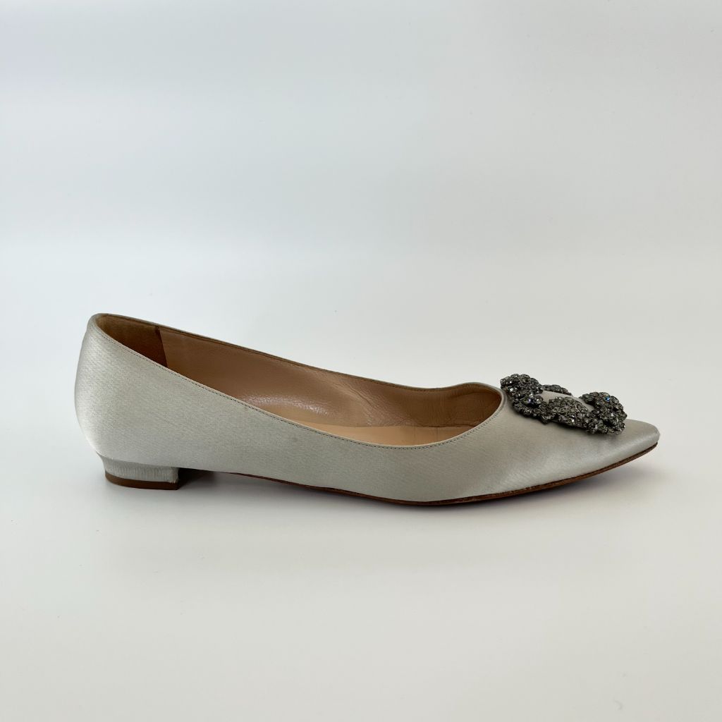 Manolo Blahnik Grey Satin Hangisi Flats, 38 - BOPF | Business of Preloved Fashion