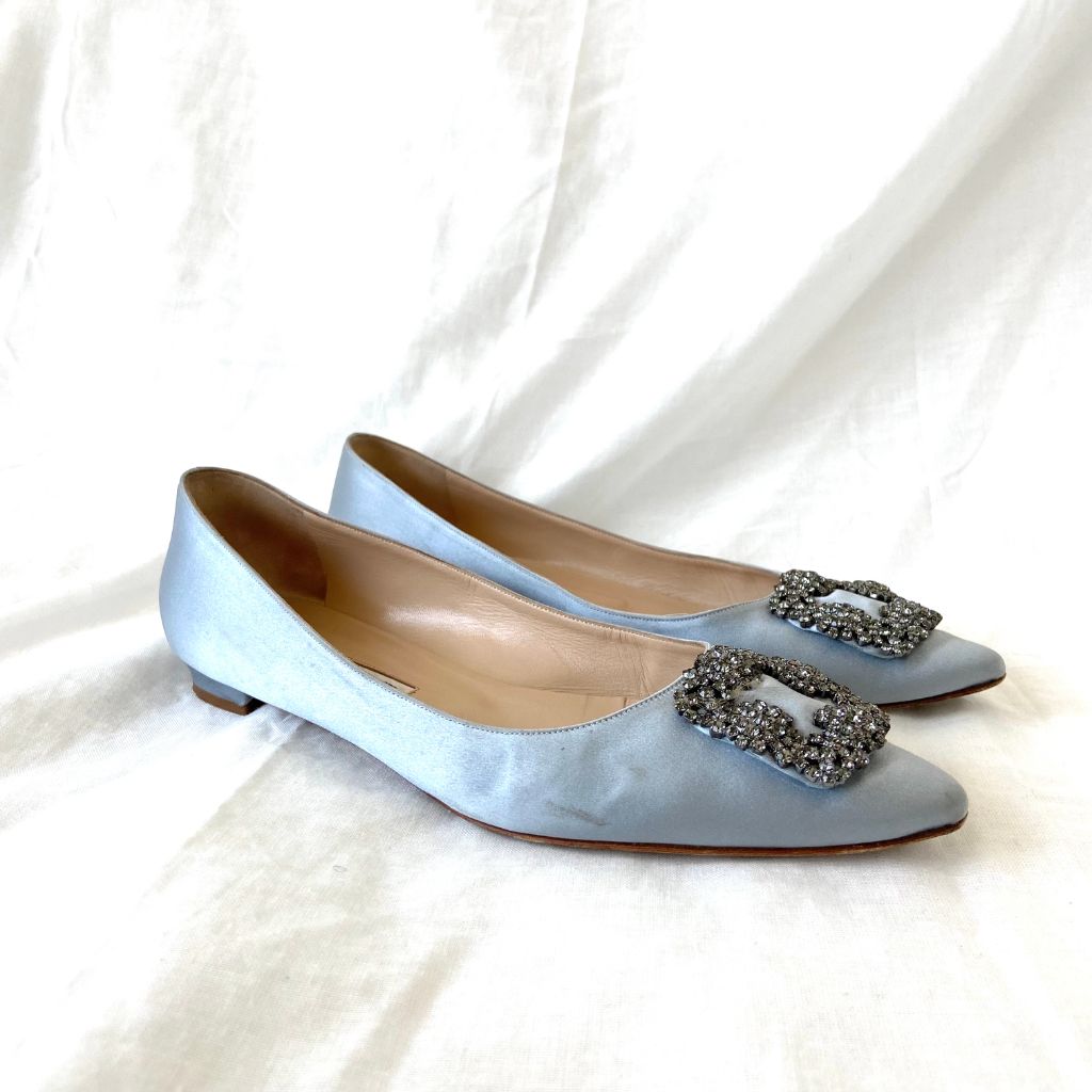 Manolo Blahnik Hangisi Silk Satin Flats, 41 - BOPF | Business of Preloved Fashion