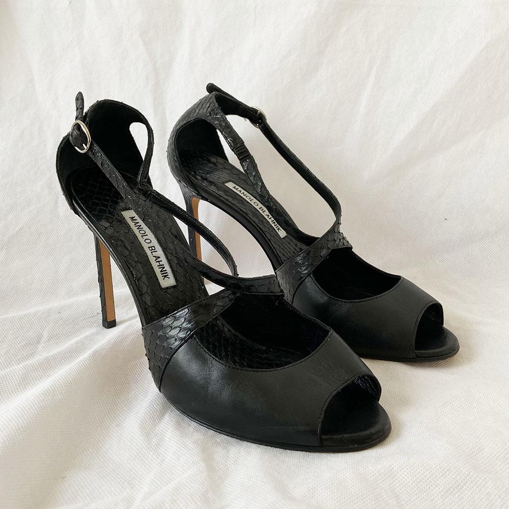 Manolo Blahnik Peep Toe Python Sandal Heels, 41 - BOPF | Business of Preloved Fashion