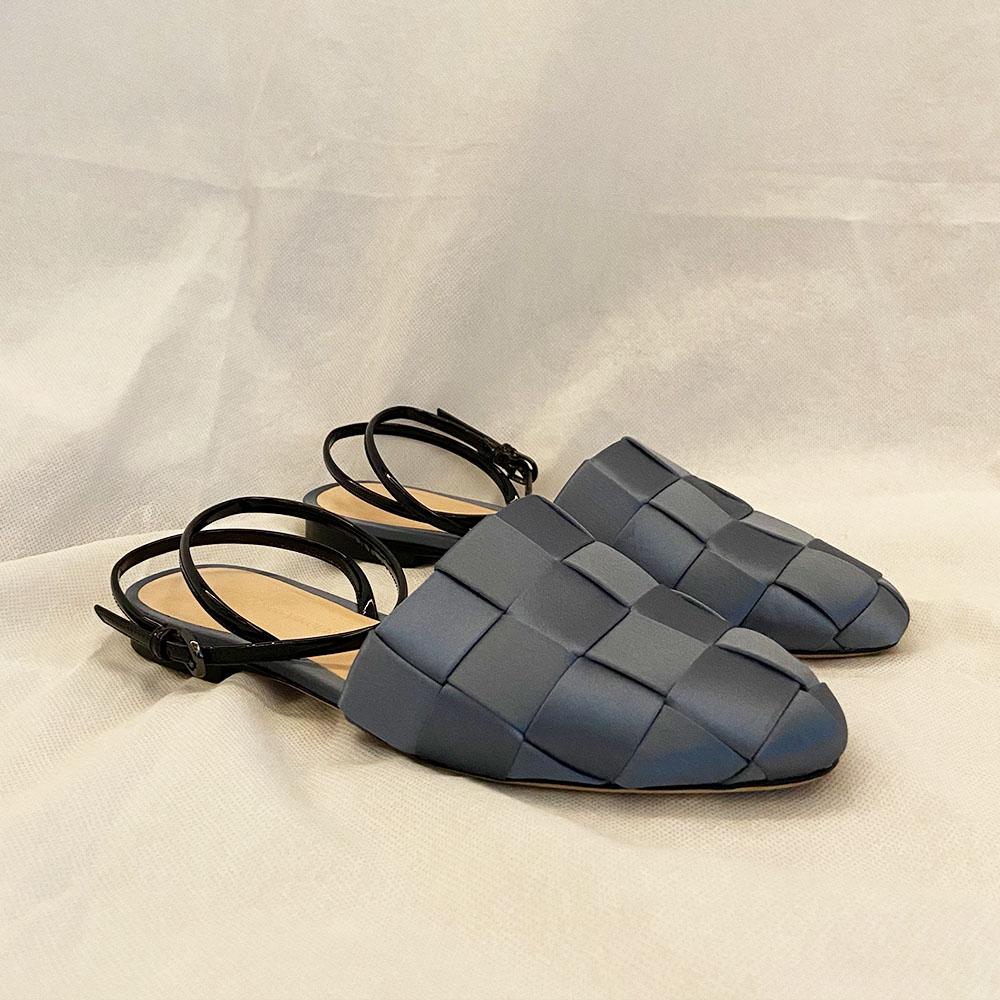 Marco de Vincenzo Basket Weave shimmery blue/grey satin sandals, 36 - BOPF | Business of Preloved Fashion