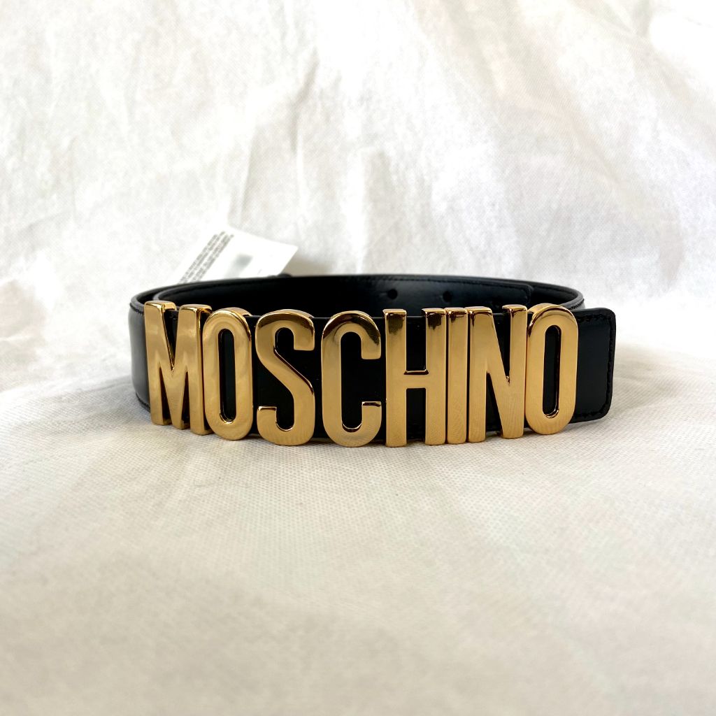 Moschino Black Leather Logo Belt - BOPF | Business of Preloved Fashion