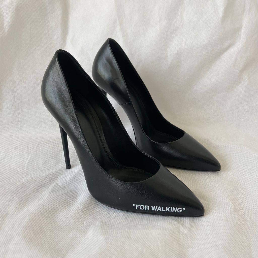 Off-White Black Leather For Walking Pointed Toe Pumps, 37 - BOPF | Business of Preloved Fashion
