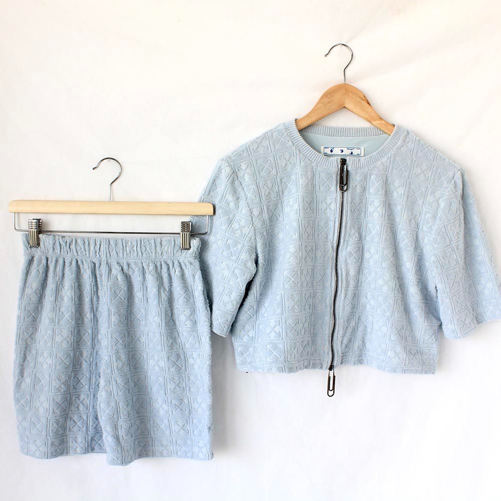 Off-White Light Blue Zip Up Top and Shorts - BOPF | Business of Preloved Fashion