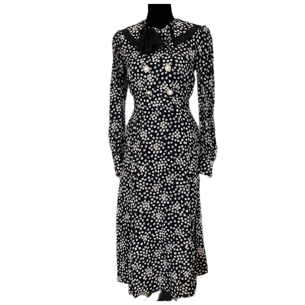 Alessandra Rich black dress with white floral print Midi Dress