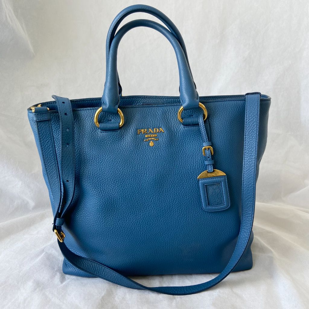 Prada Blue Leather Tote Bag - BOPF | Business of Preloved Fashion