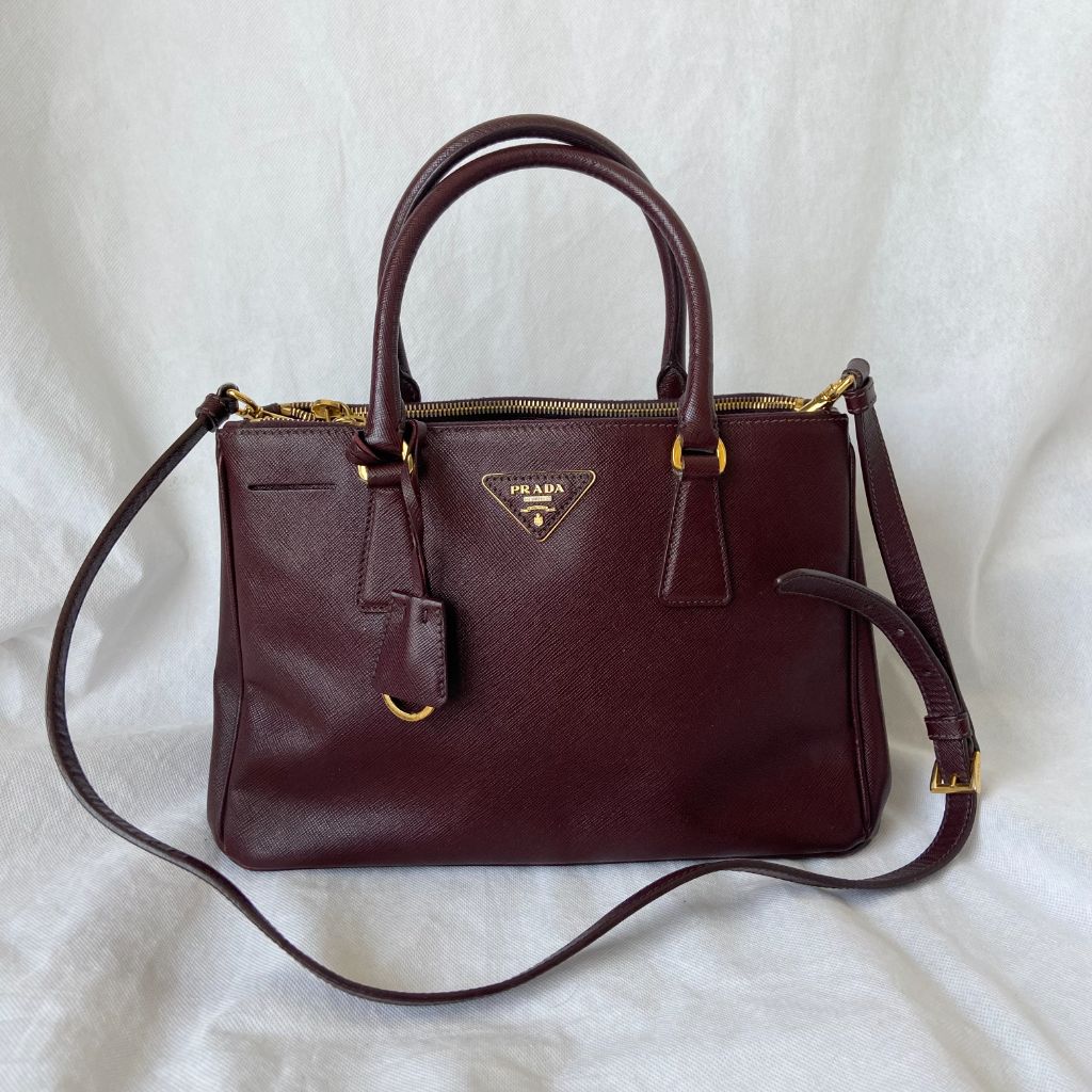Prada Burgundy Saffiano Lux Leather Galleria Small Tote - BOPF | Business of Preloved Fashion