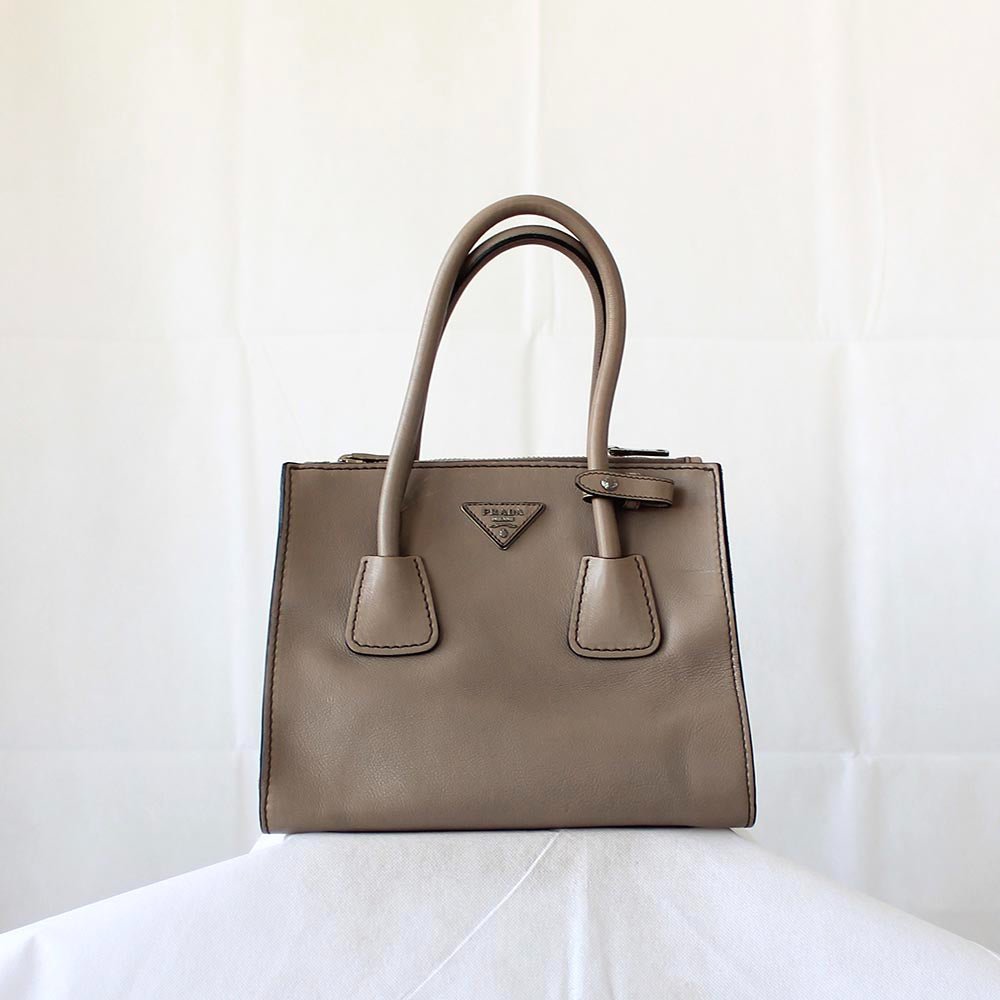 Prada Grey Leather Top Handle Khaki Bag - BOPF | Business of Preloved Fashion