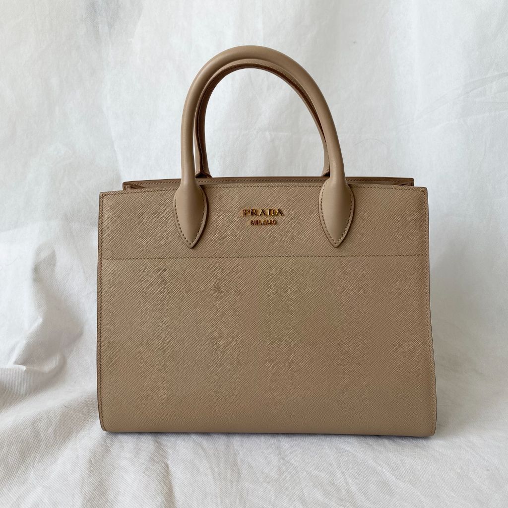 Prada Saffiano City Calf Bibliotheque Bag Nude Begonia - BOPF | Business of Preloved Fashion