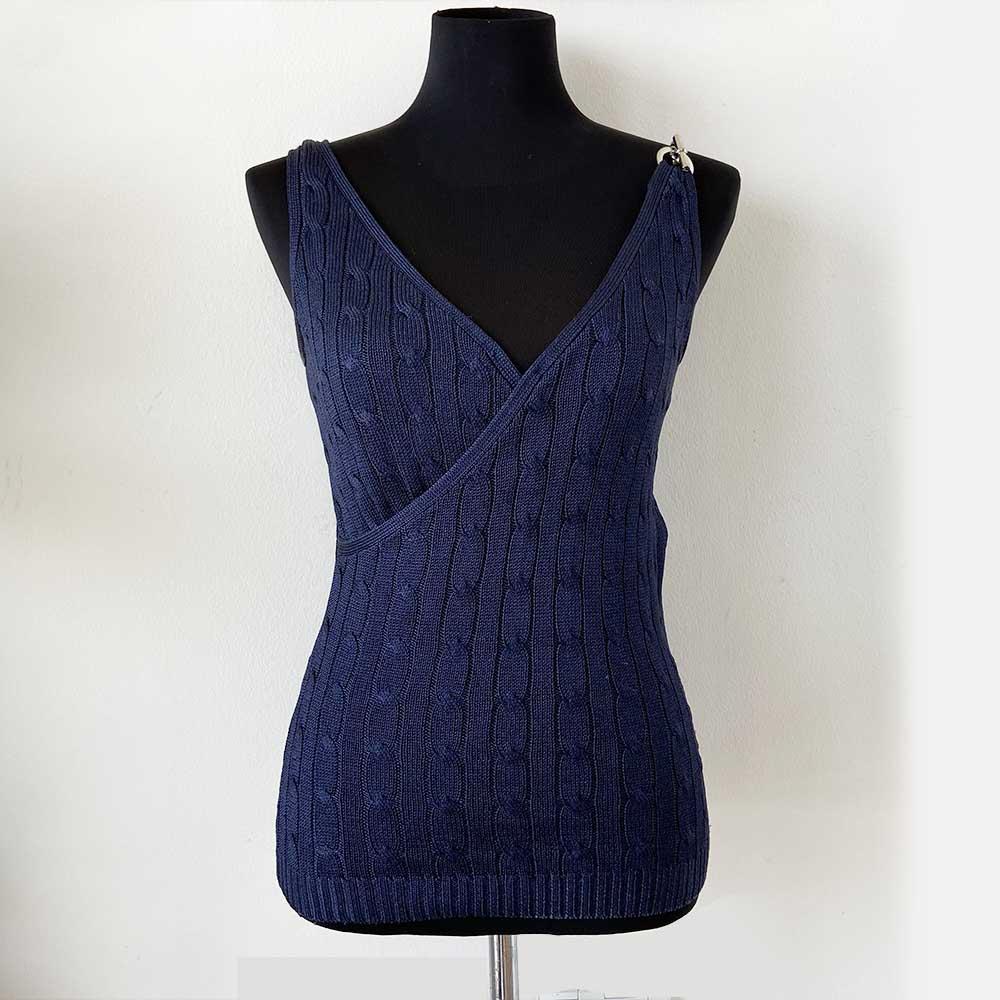 Ralph Lauren blue silk knitted sleevless top - BOPF | Business of Preloved Fashion