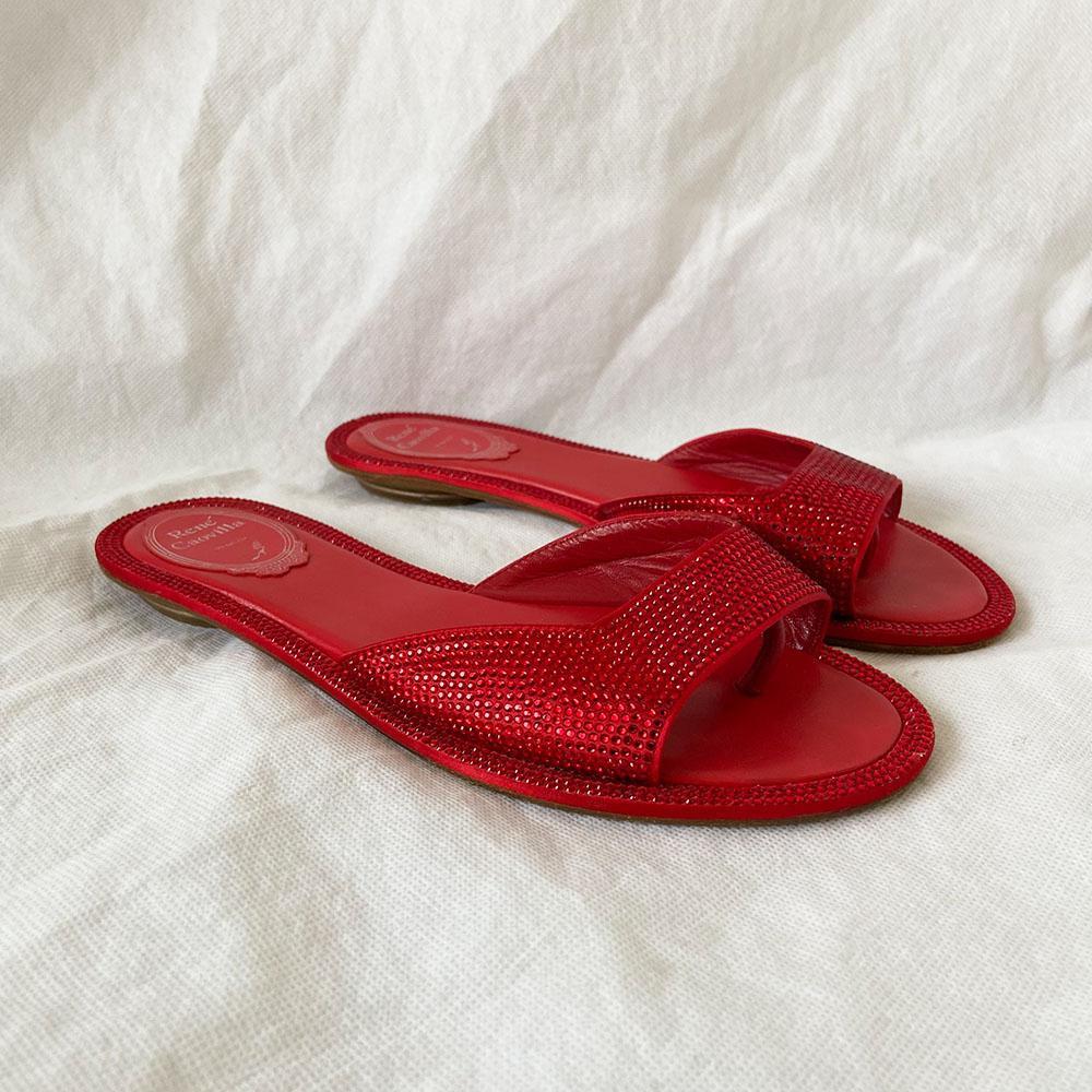 René Caovilla Red Crystal Studded Flats, 37.5 - BOPF | Business of Preloved Fashion