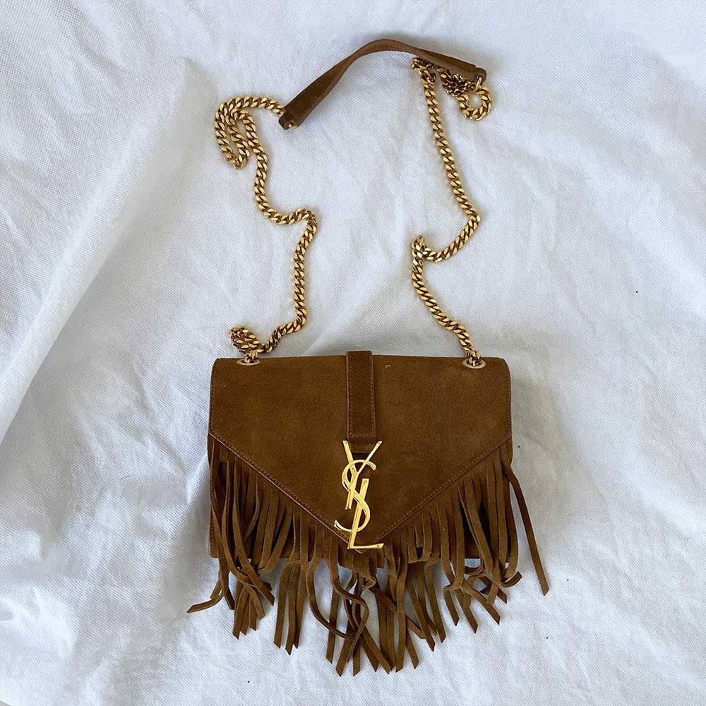 Saint Laurent Monogram Suede Fringe Shoulder Bag - BOPF | Business of Preloved Fashion