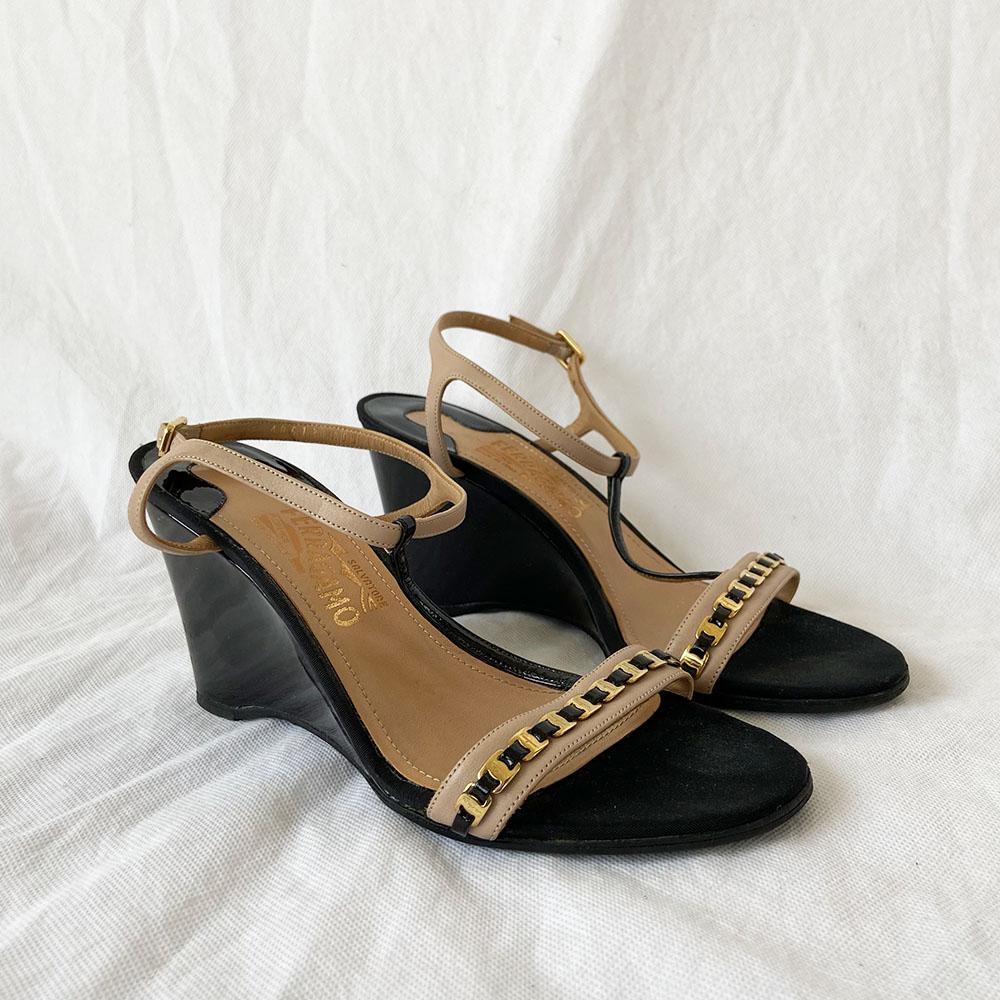 Salvatore Ferragamo Malina Chain-Trim Wedge Sandal, 8.5 - BOPF | Business of Preloved Fashion