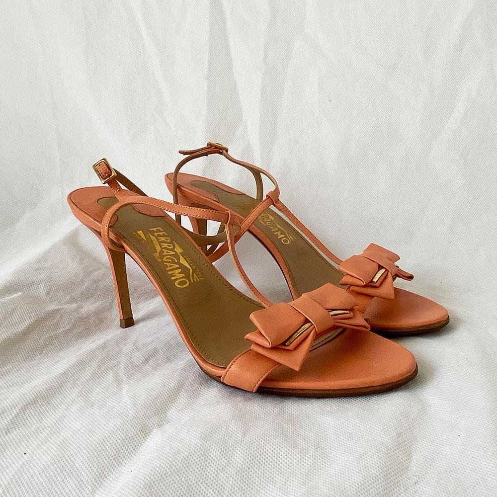 Salvatore Ferragamo peach bow tie sandal heels, 8.5 - BOPF | Business of Preloved Fashion