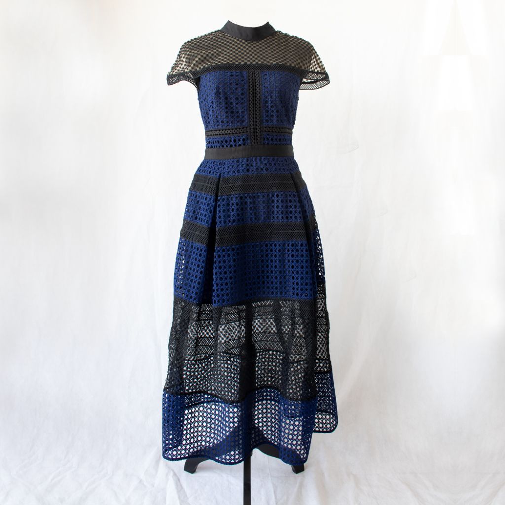 Self-Portrait Crosshatched Raglan Paneled Midi Dress - BOPF | Business of Preloved Fashion