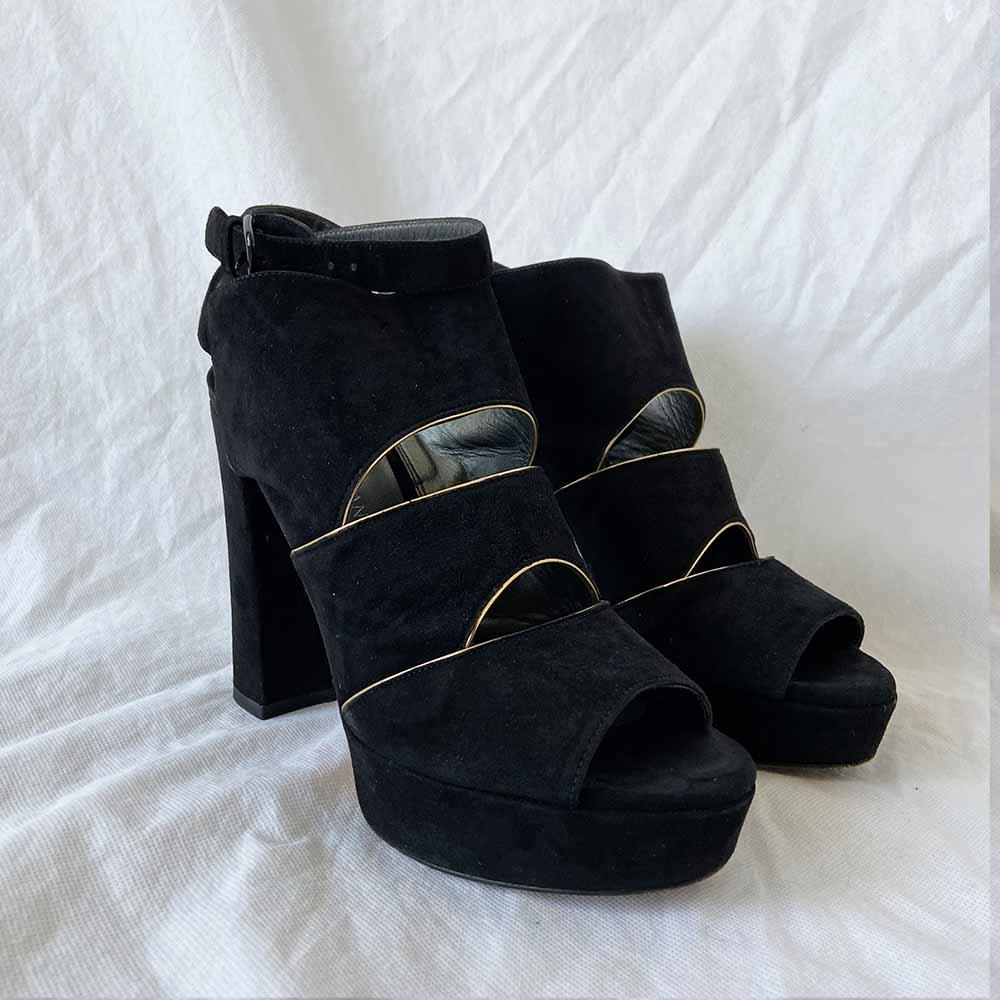 Stuart Weitzman black suede block chunky heel shoes, 40 - BOPF | Business of Preloved Fashion