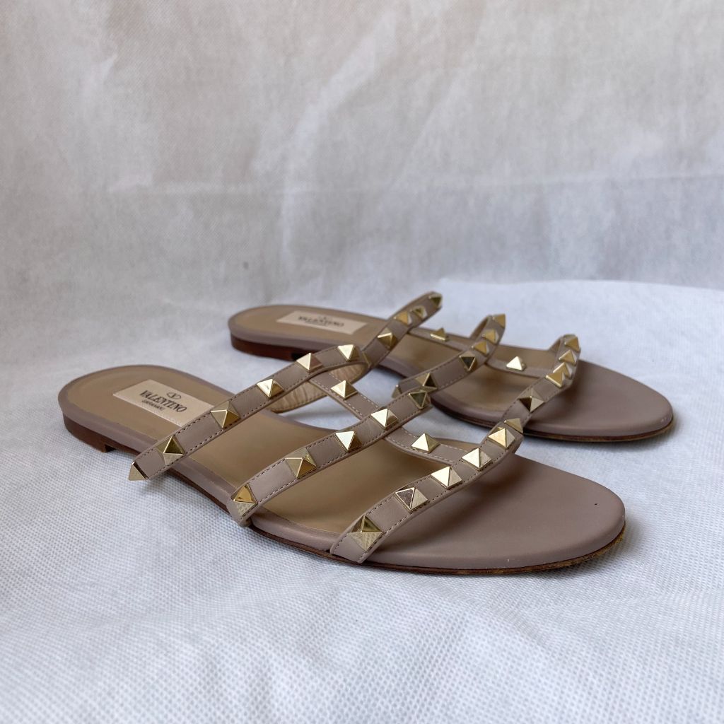 Valentino Nude Leather Rockstud Sandals, 37.5 - BOPF | Business of Preloved Fashion