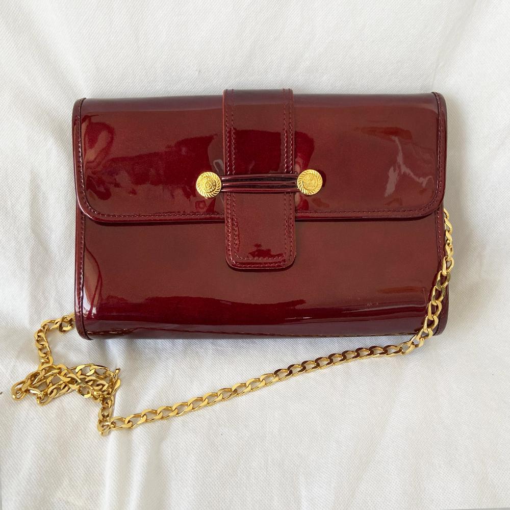 Valentino Orlandi Burgundy Patent Leather Crossbody Bag - BOPF | Business of Preloved Fashion