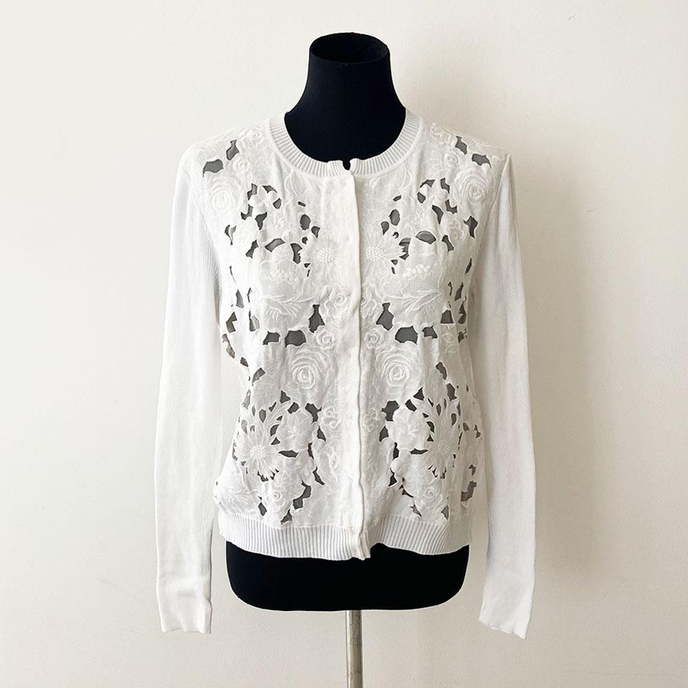 Valentino white knitted floral button down cardigan - BOPF | Business of Preloved Fashion
