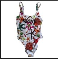 Versace white logo seashell print one piece swimsuit w/ shorts - BOPF | Business of Preloved Fashion