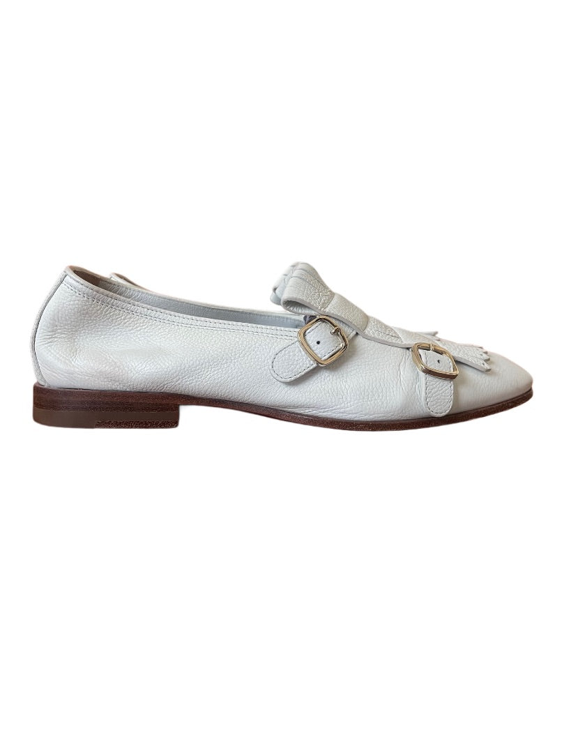 Santoni White Leather Fringe Loafer