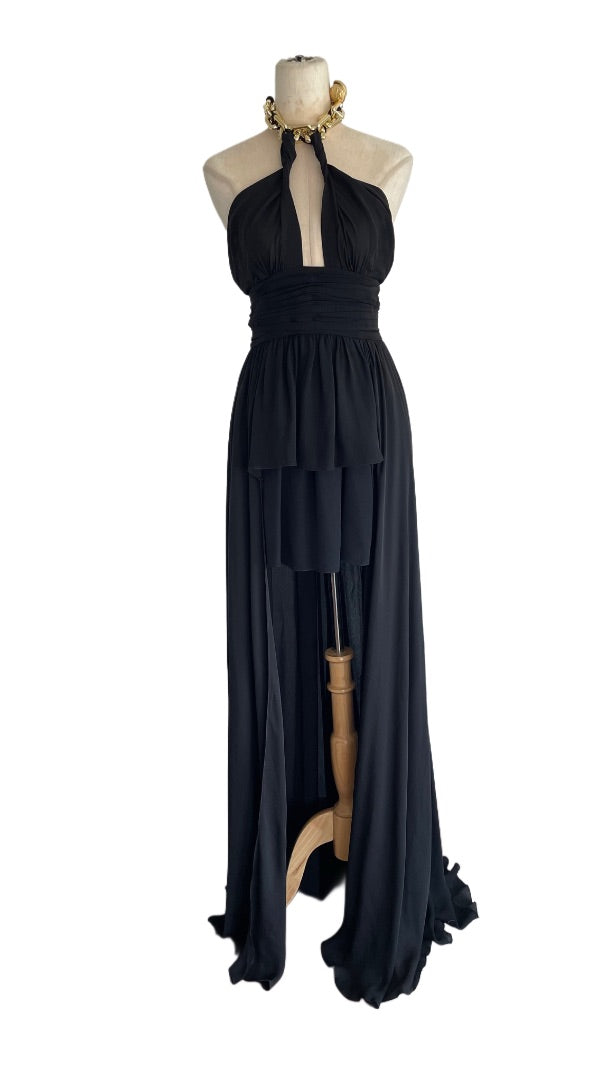 Nicolas Besson Black Pleated Halter Neck Dress