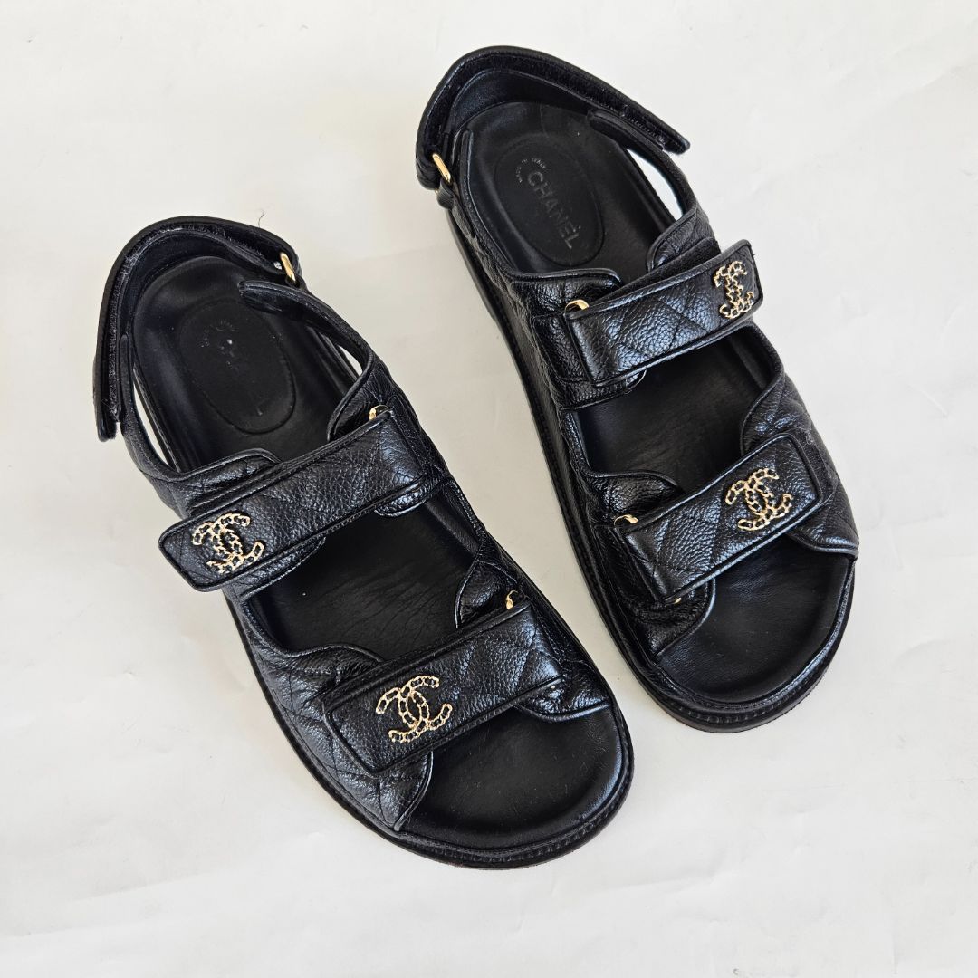Chanel Black Sandals Chanel Shoes Dad Sandals Chanel Pre-Loved Dad