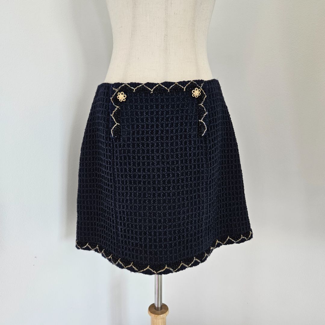 Chanel 15A Salzburg Braid trim navy blue tweed mini skirt BOPF Business of Preloved Fashion