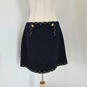 Chanel 15A Salzburg Braid trim navy blue tweed mini skirt