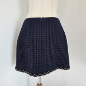 Chanel 15A Salzburg Braid trim navy blue tweed mini skirt