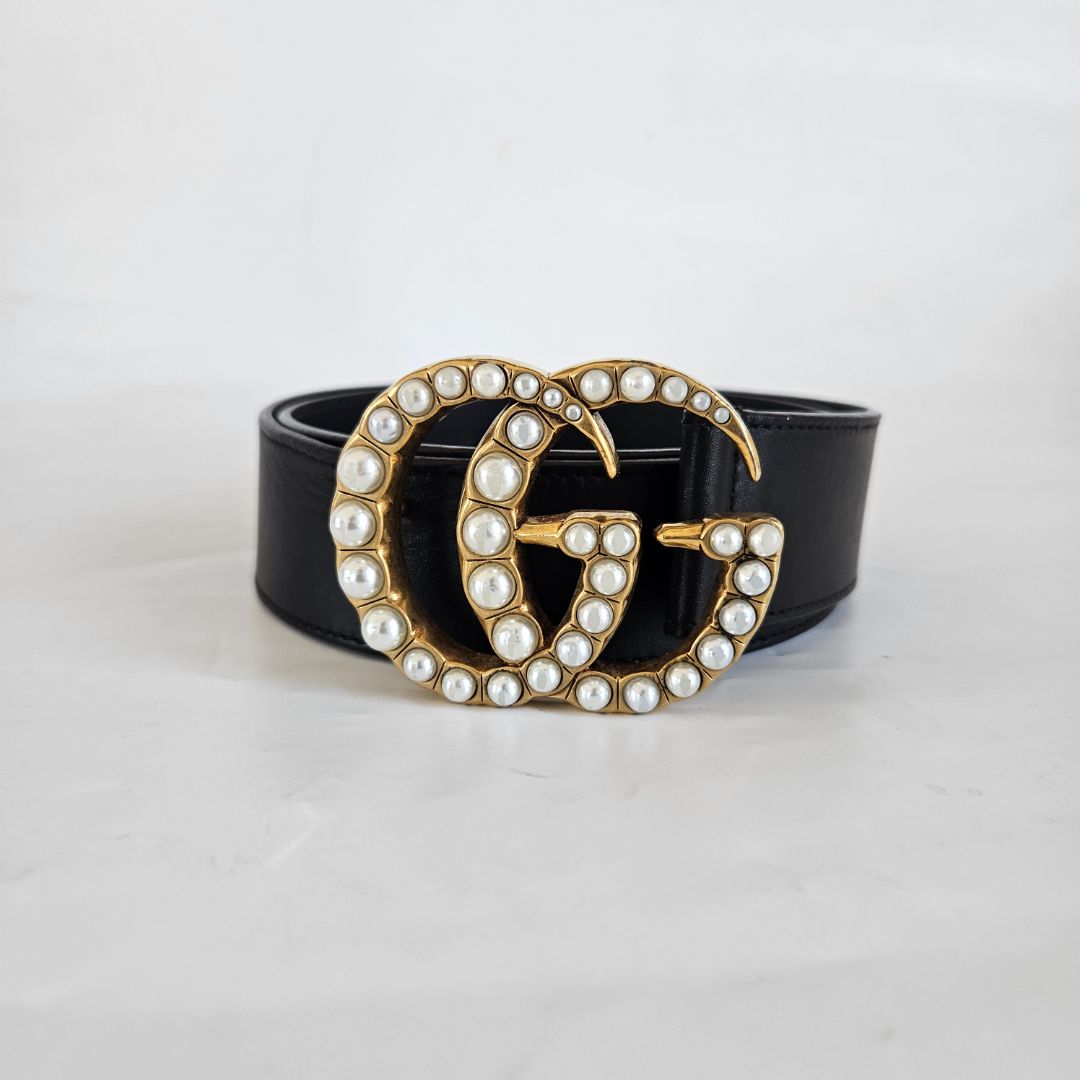 Gucci Black GG Pearl Leather Belt
