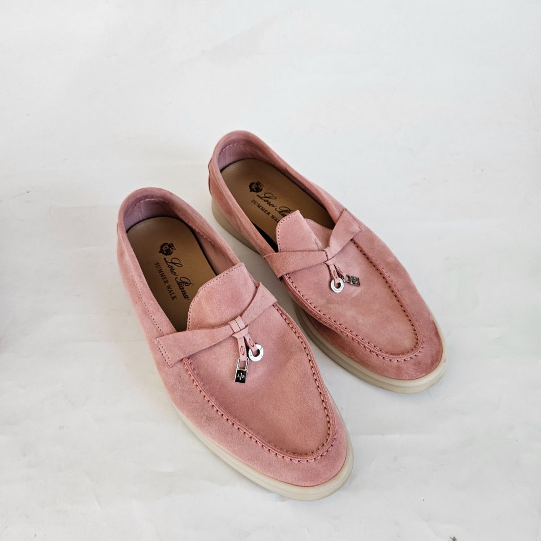 Loro Piana Pink Suede Summer Charm Loafer, 37.5