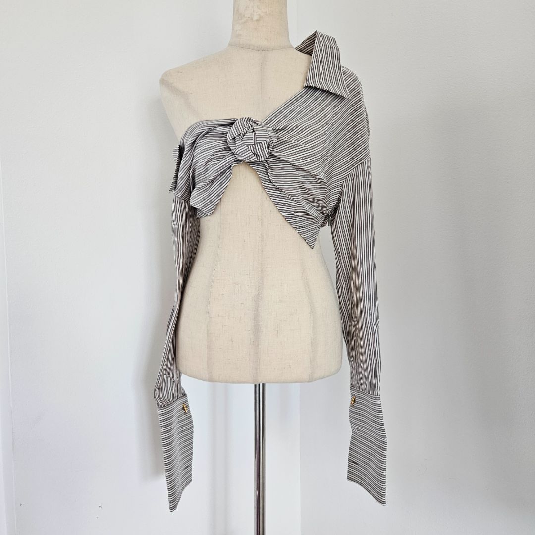 Fendi Striped Crop Shirt with Knot Detail