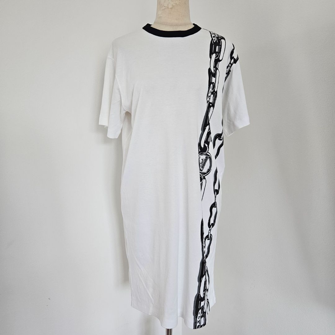 louis vuitton shirt dress Louis Vuitton White Shirt Dress with Chain print - BOPF