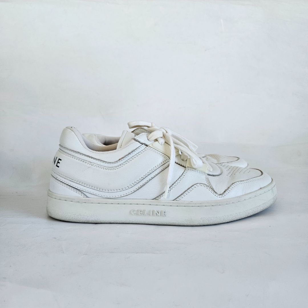 Celine White Leather Lace Up Sneakers, 39