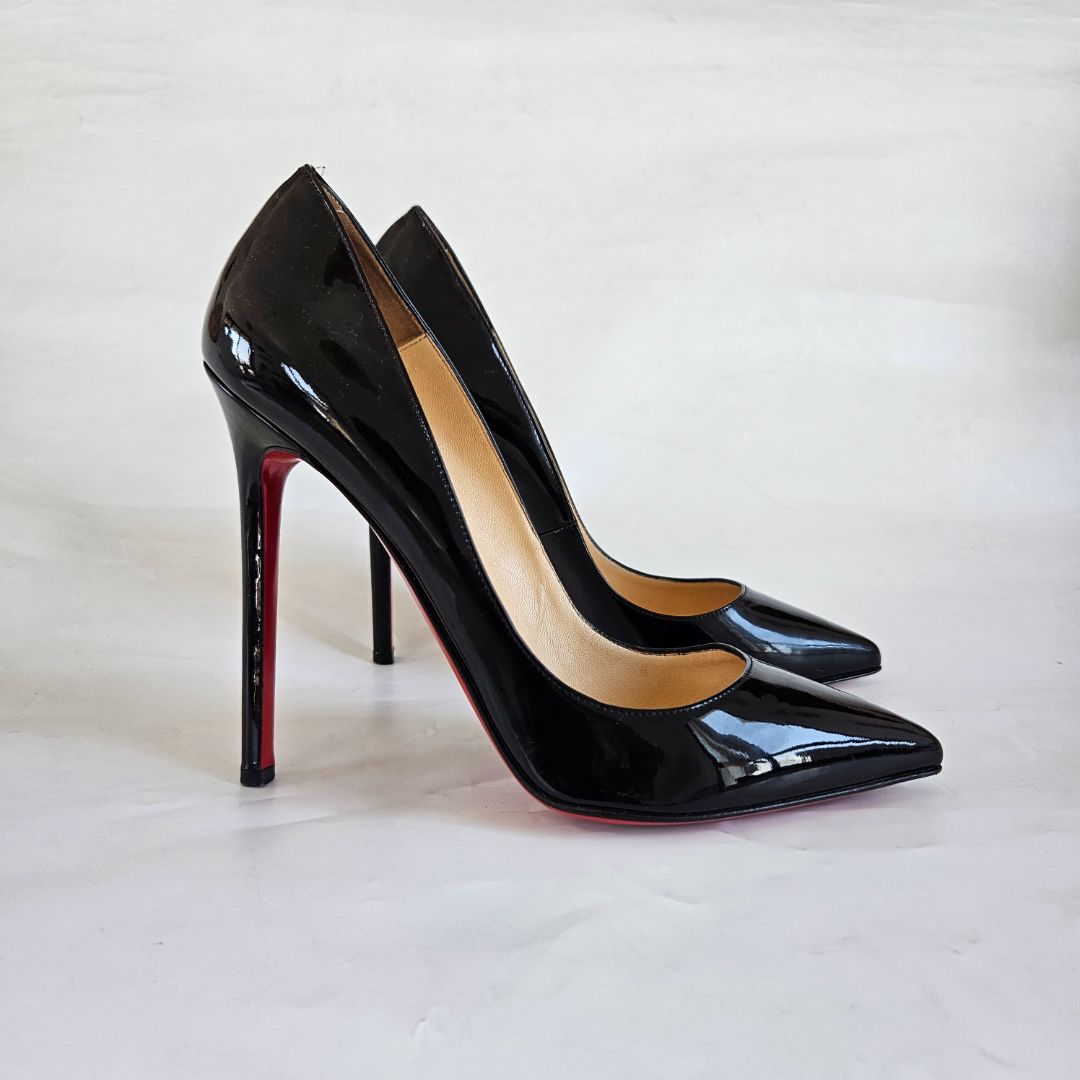 Christian Louboutin Black Patent Leather Pigalle Pumps, 39