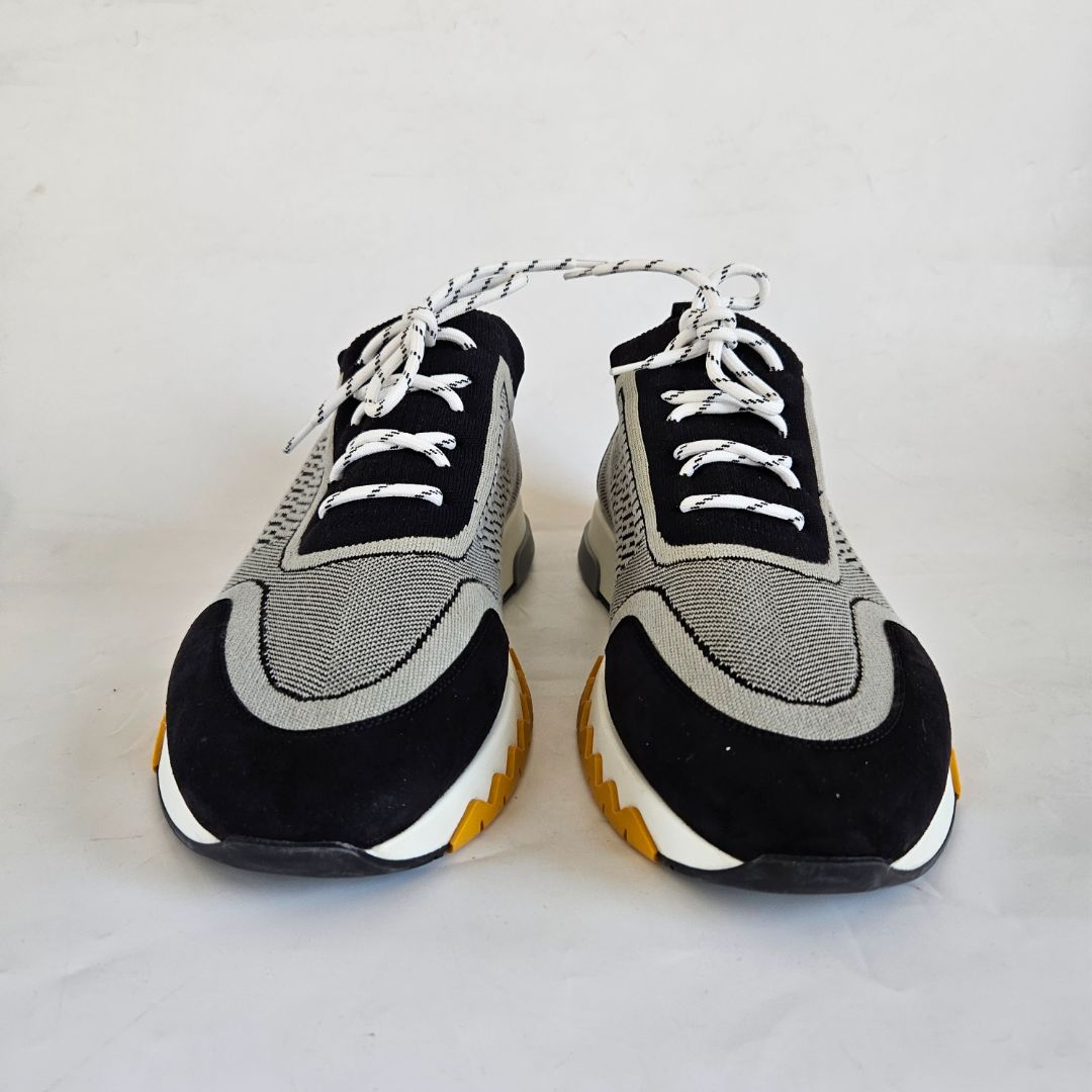 Hermès White/Black Knit Fabric and Suede C-Addict Sneakers, 43