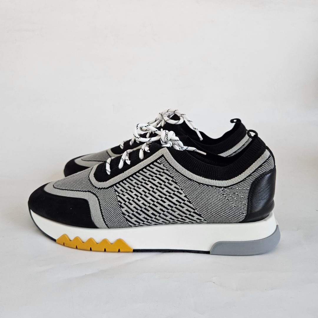 Hermès White/Black Knit Fabric and Suede C-Addict Sneakers, 43
