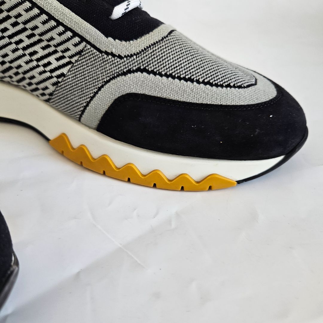 Hermès White/Black Knit Fabric and Suede C-Addict Sneakers, 43