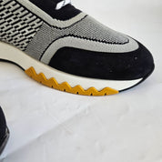 Hermès White/Black Knit Fabric and Suede C-Addict Sneakers, 43