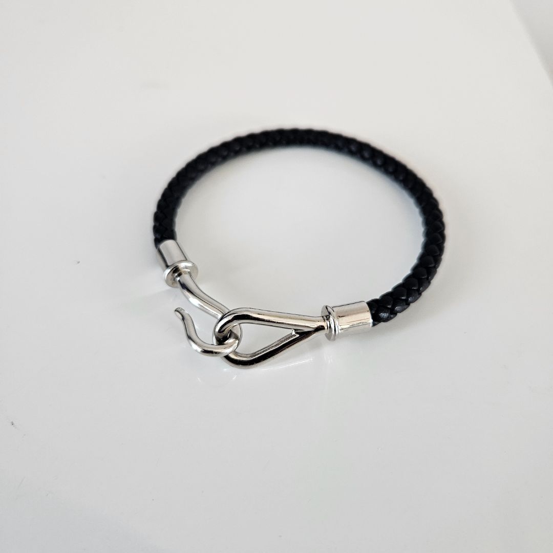 Hermès Jumbo H noir braided bracelet