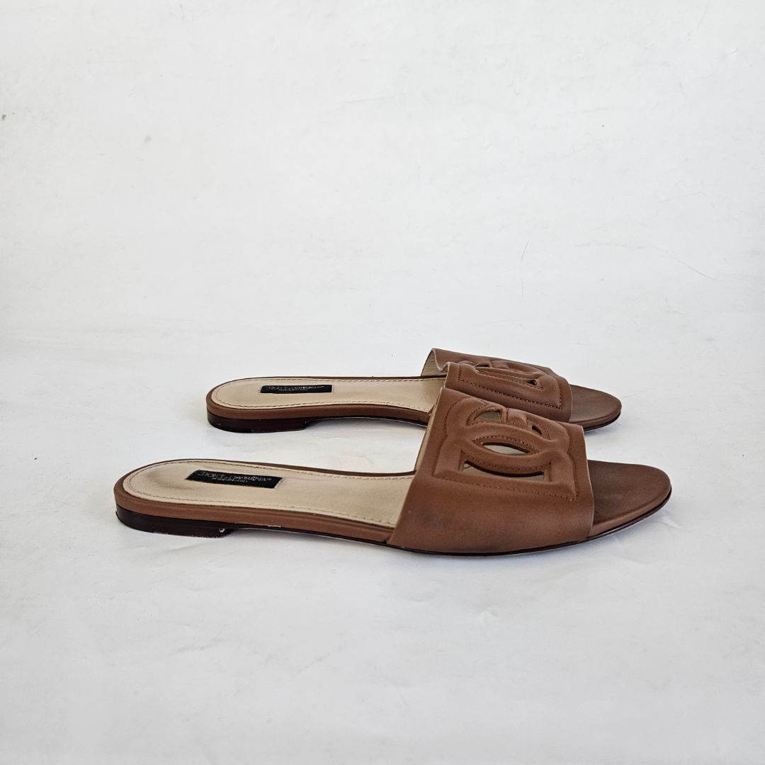Dolce & Gabbana Brown Cutout Slides, 38