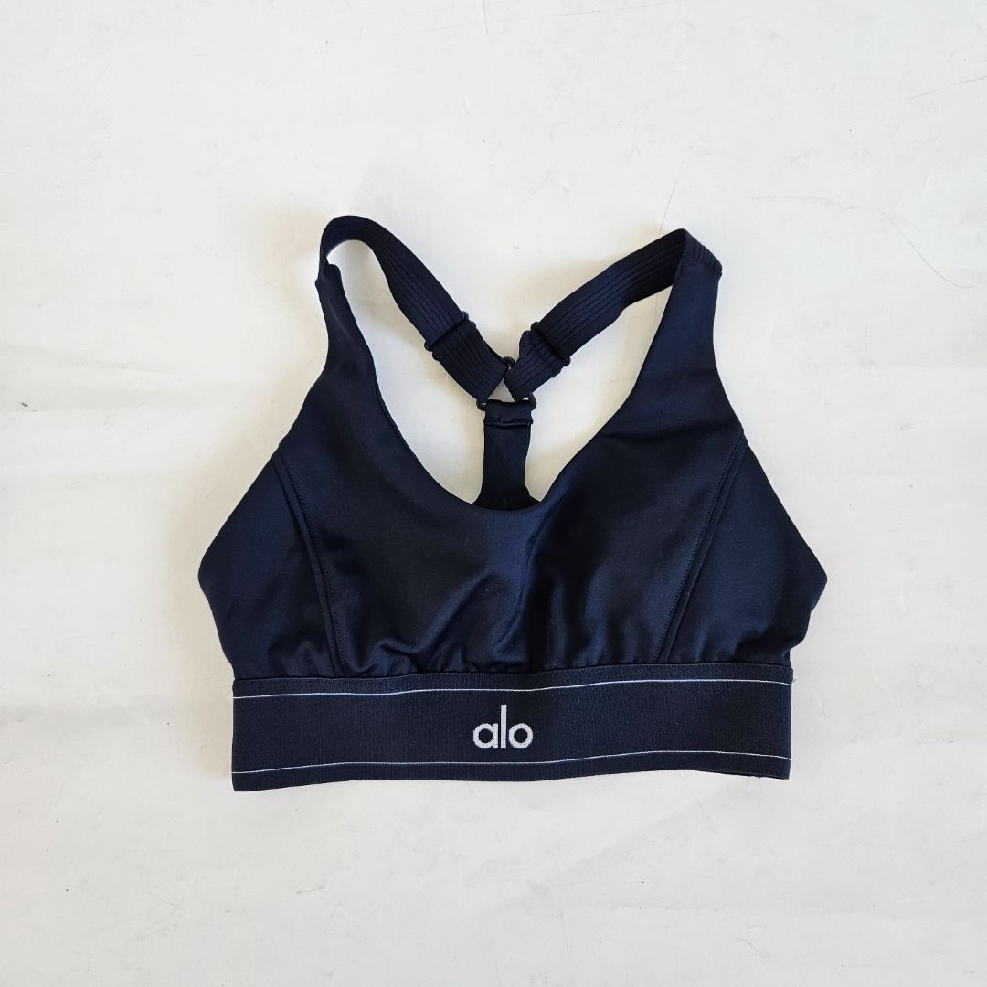 alo bra Alo Navy Blue Sports Bra with Logo Band - BOPF