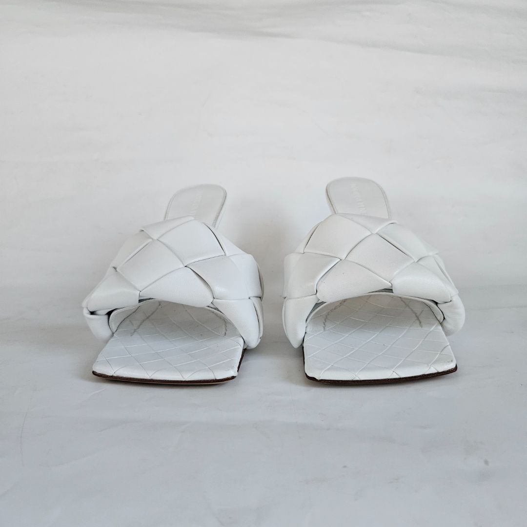 Bottega Veneta White Quilted Leather Lido Slide Sandals,
