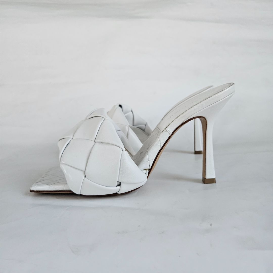 Bottega Veneta White Quilted Leather Lido Slide Sandals, 37.5