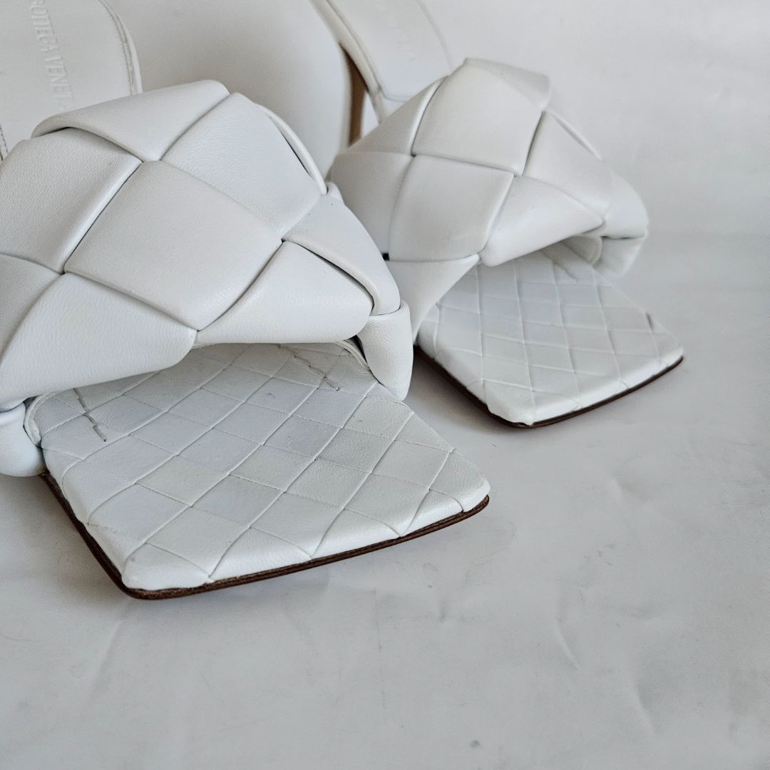 Bottega Veneta White Quilted Leather Lido Slide Sandals, 37.5