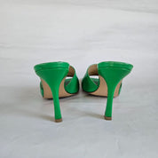Bottega Veneta Green Square Toe Stretch Mule Sandal Heels, 37.5