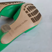 Bottega Veneta Green Square Toe Stretch Mule Sandal Heels, 37.5