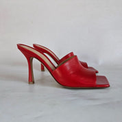 Bottega Veneta red leather square toe stretch sandals, 37.5